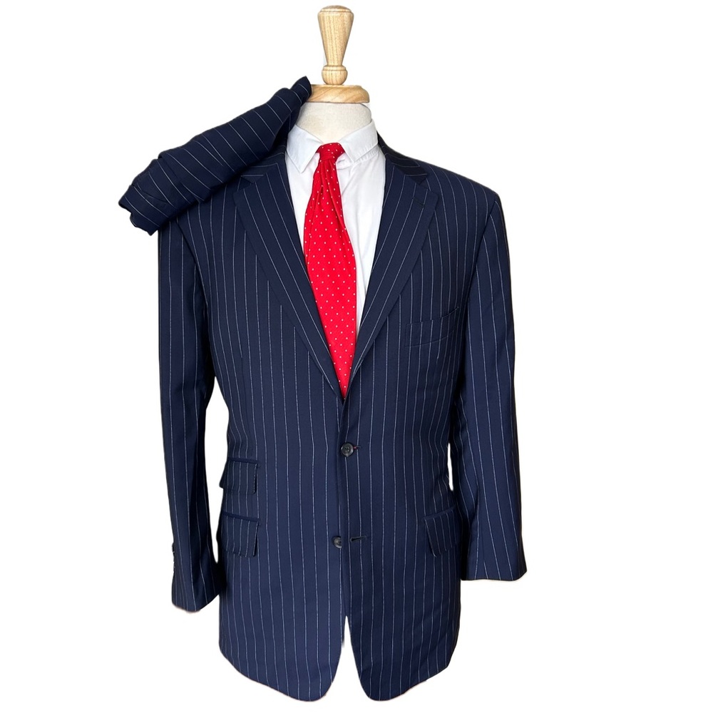 RARE Isaia Wool/Mohair Suit Navy/Electric Blue Pinstripe 44R-39x30 Business Mens